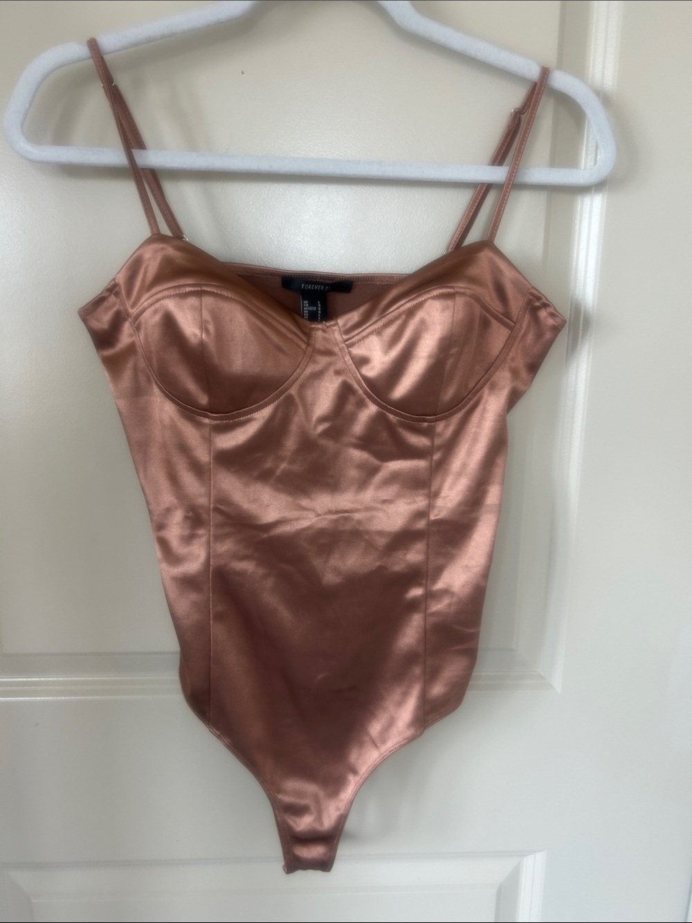 Forever 21 Rose Gold Satin Bustier Bodysuit